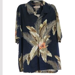 Tommy Bahama 100% Silk Navy Tropical Floral Button Down Shirt